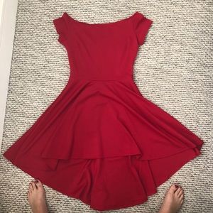 Red Cocktail Dress (high and low/off the shoulder)